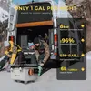 Two people are preparing gear next to an open van in a snowy environment. A portable heater is in the foreground. Náhled obrázku produktu