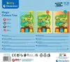 The back of a Clementoni Magic Colours Tree toy packaging, showing the toy in three different configurations and listing its features and benefits. Produktbild-Vorschau