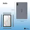 A diagram showing the dimensions and weight of a tablet, with multiple views of the device. Produktbild-Vorschau