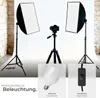 A studio lighting setup with two softboxes, a camera on a tripod, and close-ups of a light bulb and a switch. Náhled obrázku produktu
