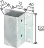 A galvanized metal post bracket with dimensions indicated by text and lines. Voir les images du produit