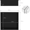 Diagram showing the dimensions and features of a black niche shelf. Voir les images du produit