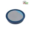 A round blue filter with a gray mesh surface and a light blue section, set against a white background. Produktbild-Vorschau
