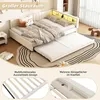 A corner daybed with an extended pull-out bed, showcasing storage and lighting features. Náhled obrázku produktu