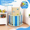 A wooden climbing structure for children, with toys on a shelf to the left and a window in the background. Podgląd zdjęcia produktu