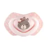 A pink baby pacifier with a cartoon bear face design. Produktbild-Vorschau