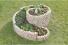 A spiral-shaped gabion planter filled with various herbs and small plants, set in a grassy outdoor area. Produktbild-Vorschau