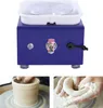 A collage showing a blue electric pottery wheel and close-ups of hands working with clay on a pottery wheel. Podgląd zdjęcia produktu