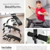 Collage of images showing a sit-up bench, a person using resistance bands with the bench, and close-ups of the bench's features. Náhled obrázku produktu