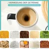 A collage showing a self-stirring mug in action and various powders and ingredients. Produktbild-Vorschau