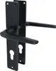 A black door handle set with a long backplate and two keyholes. Produktbild-Vorschau