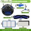 A diagram showing various accessories for a robot vacuum cleaner, with dimensions and labels. Produktbild-Vorschau