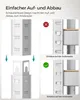 Diagrams showing how to assemble a shelving unit, with text indicating ease of assembly. Produktbild-Vorschau