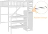 A white loft bed with stairs and a built-in wardrobe, shown from a side angle. Voir les images du produit
