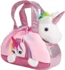 A plush unicorn toy peeking out of a pink handbag. Produktbild-Vorschau
