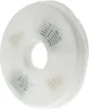 A white, circular filter element with a fuzzy outer edge and a central hole. The filter has a translucent plastic casing with a pattern of small, dark lines radiating from the center. Produktbild-Vorschau