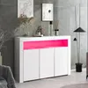A white sideboard with pink LED lighting is displayed in a modern room with gray walls and abstract art. Anteprima dell’immagine prodotto