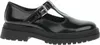 A single black patent leather Mary Jane shoe with a thick lug sole and buckle strap is shown against a white background. Produktbild-Vorschau