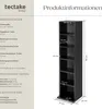 A diagram showing the dimensions of a black CD/DVD shelf unit, with accompanying text detailing measurements and technical specifications. Produktbild-Vorschau