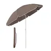 A brown umbrella with a white trim, shown open with its pole, and a brown carrying case next to it. Produktbild-Vorschau