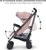 A pink stroller is shown in profile, with arrows indicating adjustable positions. Náhled obrázku produktu