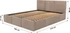 A beige upholstered bed frame with a slatted base and a padded headboard, shown with dimensions indicated by measurement lines and text. Produktbild-Vorschau