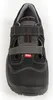 A close-up, front-facing view of a black safety sandal. Produktbild-Vorschau