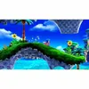 Sonic the Hedgehog running on a green grassy bridge over water, with palm trees and sunflowers. Produktbild-Vorschau