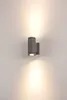 A modern gray outdoor wall light mounted on a white wall, casting light upwards and downwards. Produktbild-Vorschau