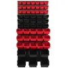 A wall-mounted storage system with multiple red and black bins. Anteprima dell’immagine prodotto