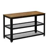 A shoe rack with a wooden top and two metal mesh shelves. Produktbild-Vorschau