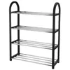 A four-tier shoe rack with black frame and silver shelves. Náhled obrázku produktu