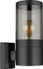 A black outdoor wall light with a smoked glass cylinder and a visible light bulb. Náhled obrázku produktu
