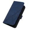 A blue flip leather phone case for a Google Pixel 7A is shown from a diagonal angle with the cover open. Produktbild-Vorschau