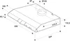 A technical drawing with dimensions of a kitchen hood. Voir les images du produit