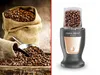 A split image showing coffee beans in burlap sacks on the left and a smoothie blender filled with coffee beans on the right. Podgląd zdjęcia produktu