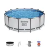 A round above-ground swimming pool with accessories displayed below. Produktbild-Vorschau
