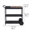 A black outdoor kitchen serving cart with wooden slats on the top shelf, shown against a white background with dimensions indicated. Produktbild-Vorschau