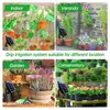 A collage of four images showing a solar-powered drip irrigation system being used in different locations: indoors, on a veranda, in a garden, and in a conservatory. Each image features a solar panel and the irrigation tubing connected to potted plants. Produktbild-Vorschau