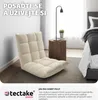 A floor chair next to a bedside table and bed, with text overlay. Náhled obrázku produktu