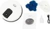 A white robotic vacuum cleaner is shown with several accessories, including cleaning pads, a water bottle, a charging cable, and an instruction manual. Náhled obrázku produktu