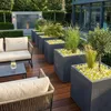 Gelber Glassplitt als Abdeckung in modernen Pflanzkübeln auf der Terrasse Produktbild-Vorschau
