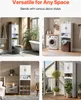 Collage of four images showing a white bathroom storage cabinet in different settings. Náhled obrázku produktu