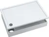 A white rectangular shower tray with a textured gray base, shown from a slightly elevated angle. Produktbild-Vorschau