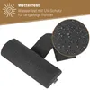 A dark gray bolster pillow for a garden chair, with a close-up inset showing water droplets on the fabric. Produktbild-Vorschau