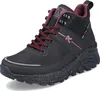 A single black hiking boot with burgundy accents is shown against a white background. Produktbild-Vorschau