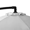 A close-up view of the top of a white umbrella, showing the black metal frame and a ruffled fabric edge. Náhľad obrázku produktu