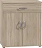A front view of a light brown wooden cabinet with a drawer and two doors. Náhled obrázku produktu