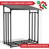A black metal firewood rack with a sloped roof. Produktbild-Vorschau