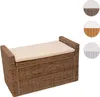 A wicker storage bench with a beige cushion on a white background. Náhled obrázku produktu